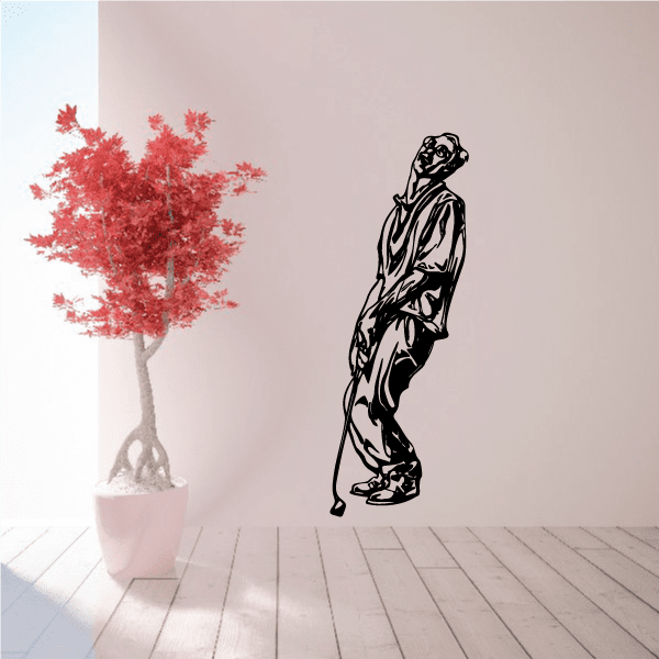 Golfer wall decal vinyl sticker, black golfer figure standing with club