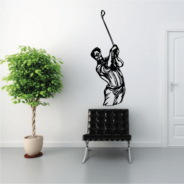 Golf wall decal: black golfer silhouette holding a golf club
