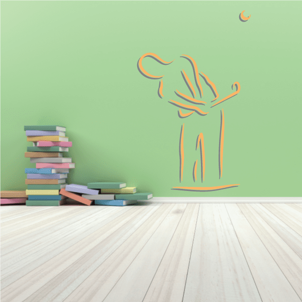 Golfer wall decal vinyl sticker, orange line drawing of golfer figure