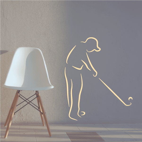 Golfer wall decal sticker, gold outline golfer with golf club