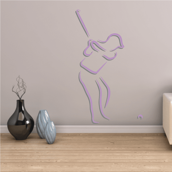 Purple golfer wall decal vinyl sticker, die-cut outline of a golfer swing