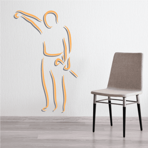 Golf player wall decal vinyl sticker, orange outline golfer silhouette