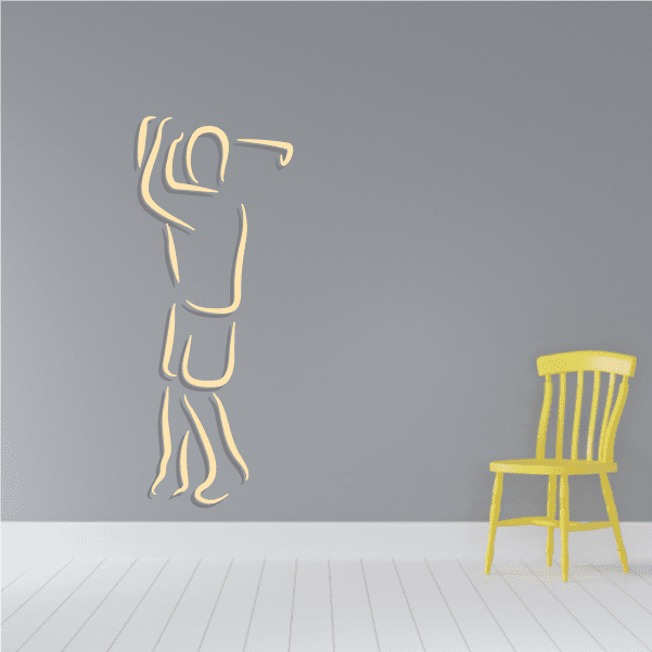 Golfer wall decal sticker with gold outline of golfer holding a club