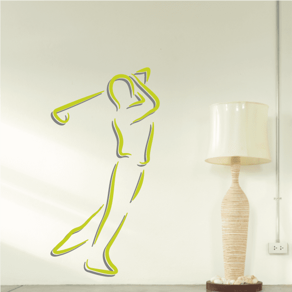 Golfer wall decal vinyl sticker of a golfer silhouette in lime and gray outline