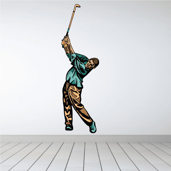 Golfer wall decal sticker showing a golfer swinging with a golf club, die-cut vinyl