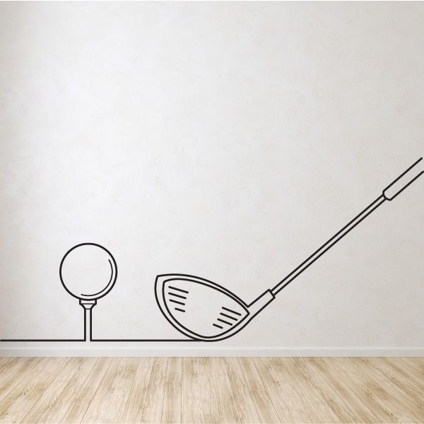 Golfing line art decal with outlined golf ball on a tee and a club