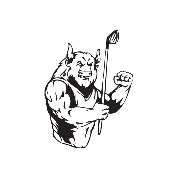 Golfing wall decal vinyl sticker of golfer holding club and flag, monochrome outline
