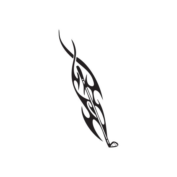 Black stylized golf vinyl decal of a curved club and ball silhouette