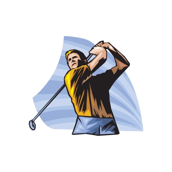 Golfing wall decal of golfer swinging club, black outfit with yellow vest