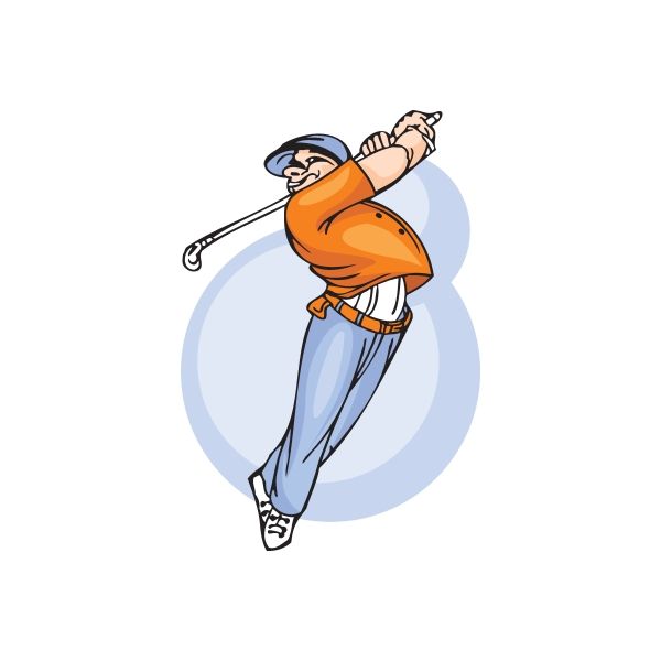 Golfing vinyl wall decal sticker of a cartoon golfer swinging a club, orange shirt