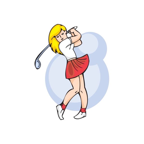 Golfing wall decal sticker with blonde golfer, red skirt, and golf club