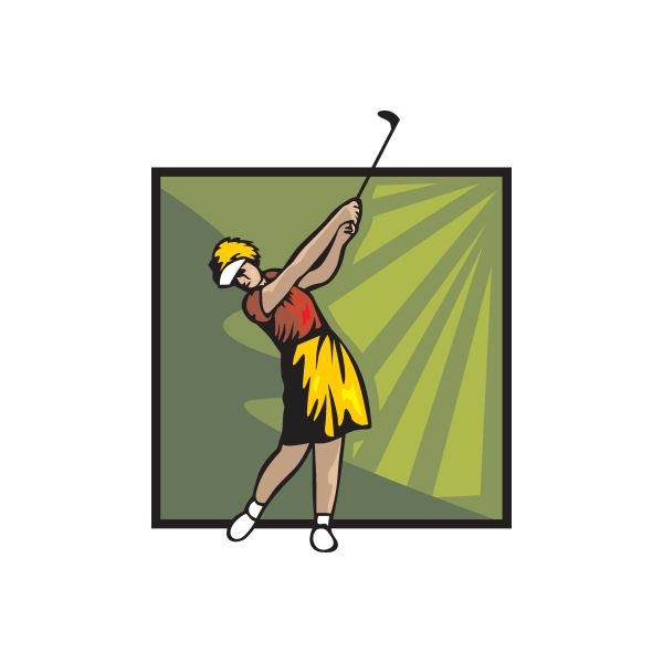 Golfing wall decal vinyl sticker of golfer swinging a club in yellow and red