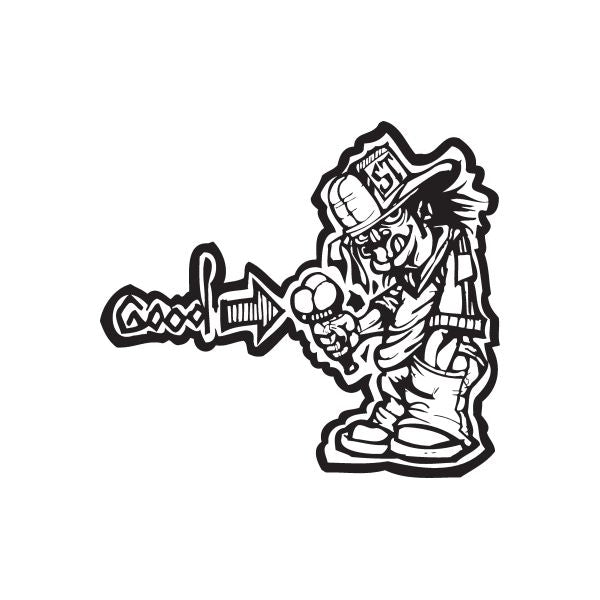Graffiti-style ice cream character decal, black and white, sticker with outline