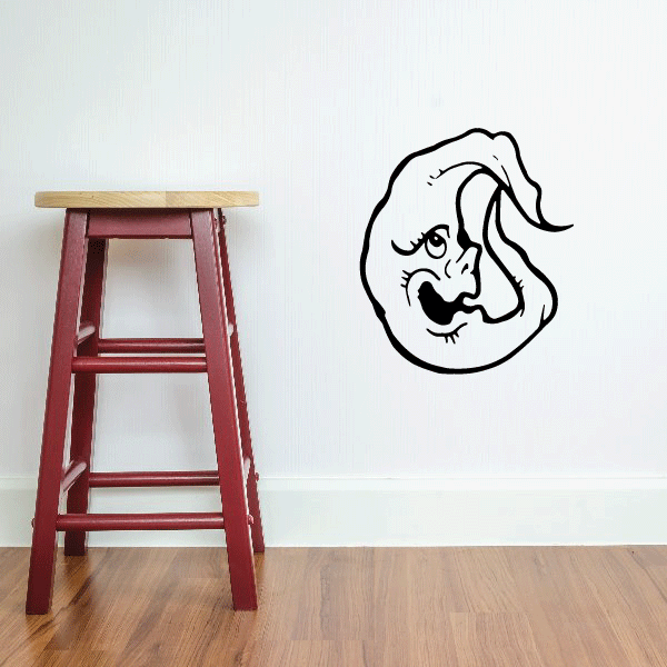 Goofy moon wall decal with smiling cartoon face in black outline
