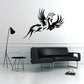 Flying peacock wall decal, black silhouette with wings spread