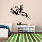 Black peacock flying wall decal with feathered wings