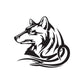 Tribal wolf head decal in black and white with swirling design