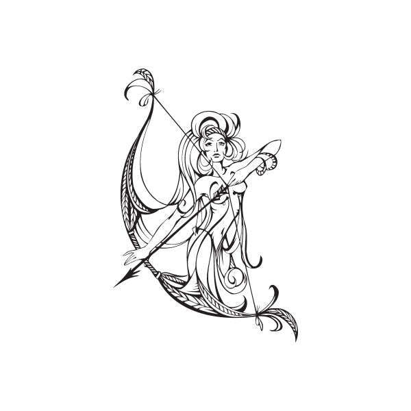 Zodiac archer decal with line-art female figure holding a bow and arrow