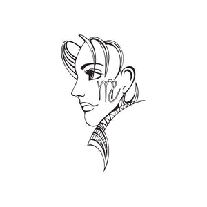 Zodiac face decal, black line art profile with Virgo symbol