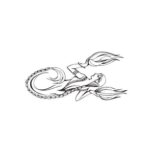 Scorpion woman decal with chain and winged tail, black line art