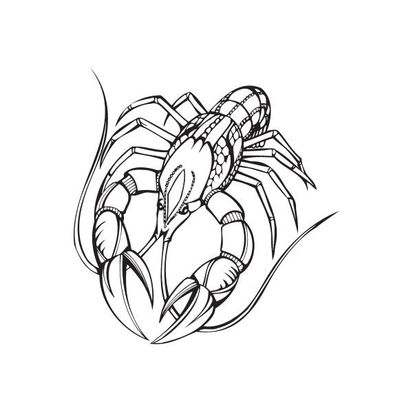 Lobster outline decal in black line art