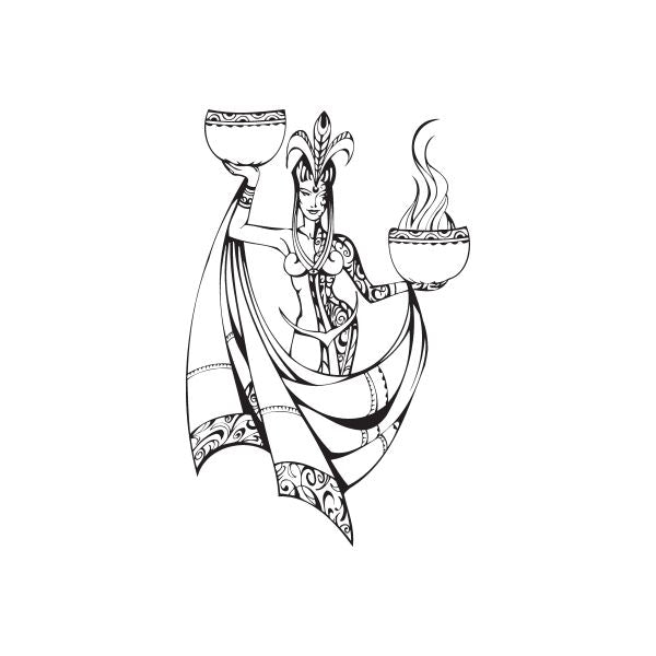 Libra scales woman decal, line-art goddess holding balance scales