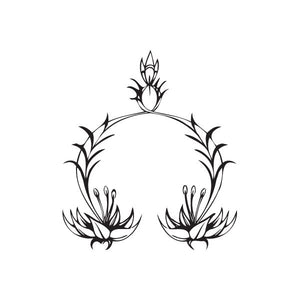 Floral arch Libra scales decal, black line art circle with leaf and flower accents