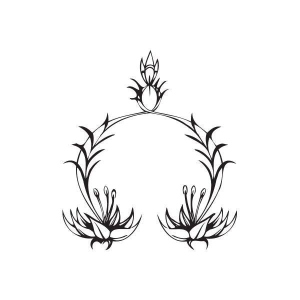 Floral arch Libra scales decal, black line art circle with leaf and flower accents