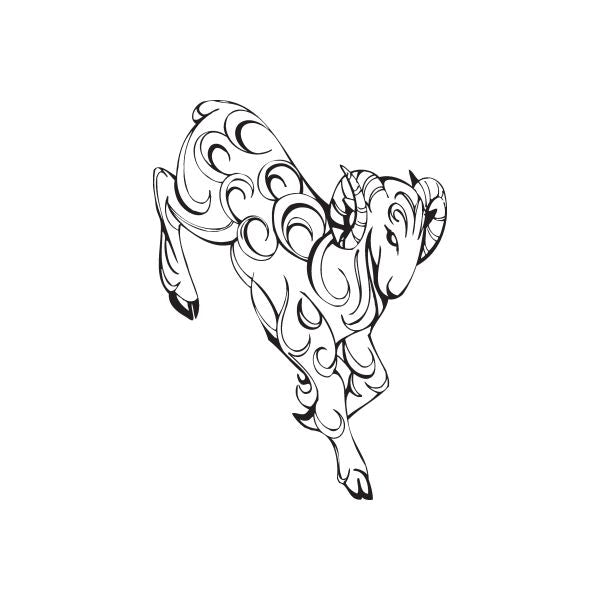 Goat tattoo decal with black line-art figure