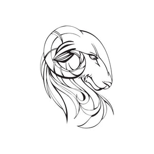 Capricorn head decal with graceful line-art profile and swirling mane