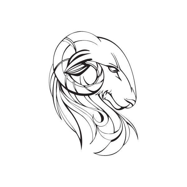 Capricorn head decal with graceful line-art profile and swirling mane
