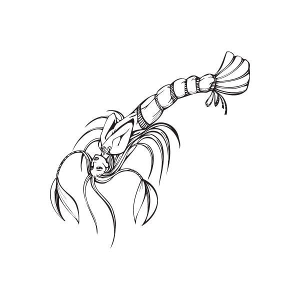Cancer girl decal, black outline line art of stylized woman with flowing hair and ribbon