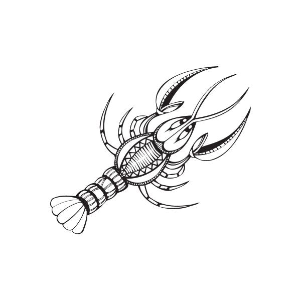 Detailed lobster decal in black line art