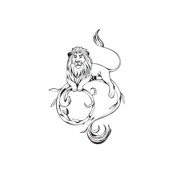 Fancy lion decal with ornate mane and curled tail