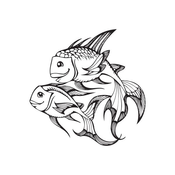 Happy fish decal with two black line-art fish, smiling