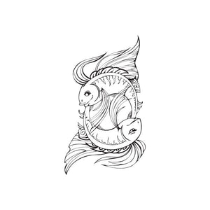 Pisces fish decal line art of a twin fish with flowing fins and tails