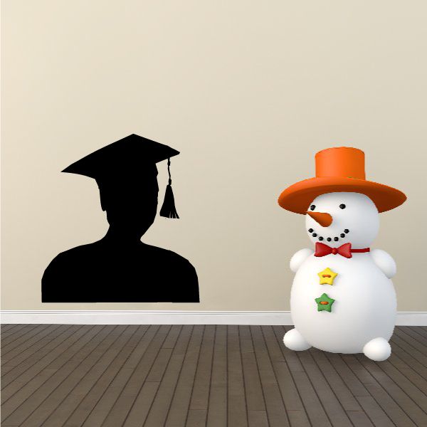 Black graduate bust decal with mortarboard cap and tassel, minimalist silhouette