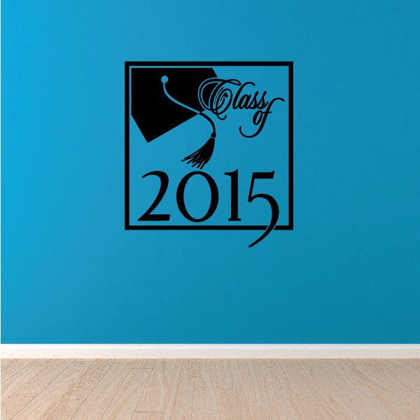 Graduation class of 2015 frame decal with mortarboard and Class of text