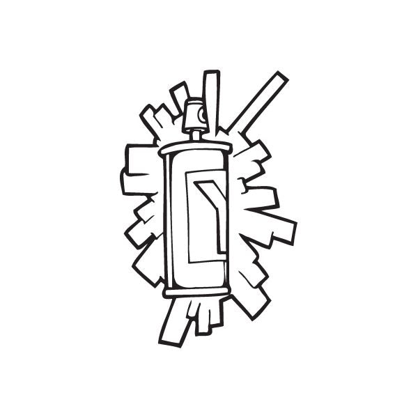Graffiti spray can decal with bold outline, black-and-white