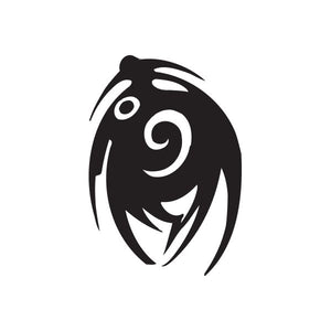Graffiti swirls decal, black stylized swirl figure with eye and motion lines