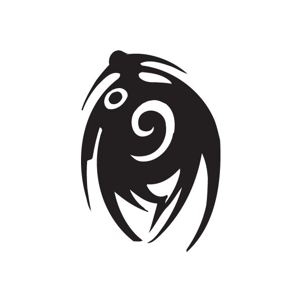 Graffiti swirls decal, black stylized swirl figure with eye and motion lines