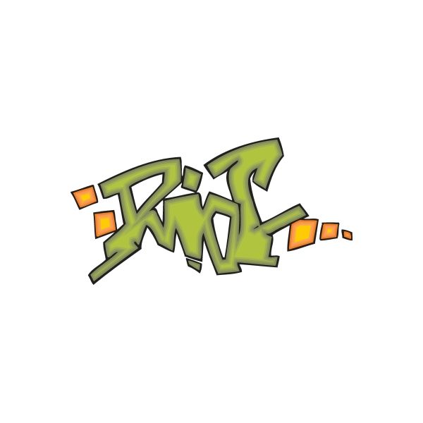 Green graffiti wall decal sticker with orange accents and black outlines