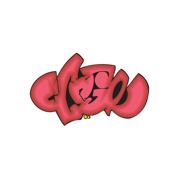 Graffiti vinyl wall sticker with pink and red letter design and black outline