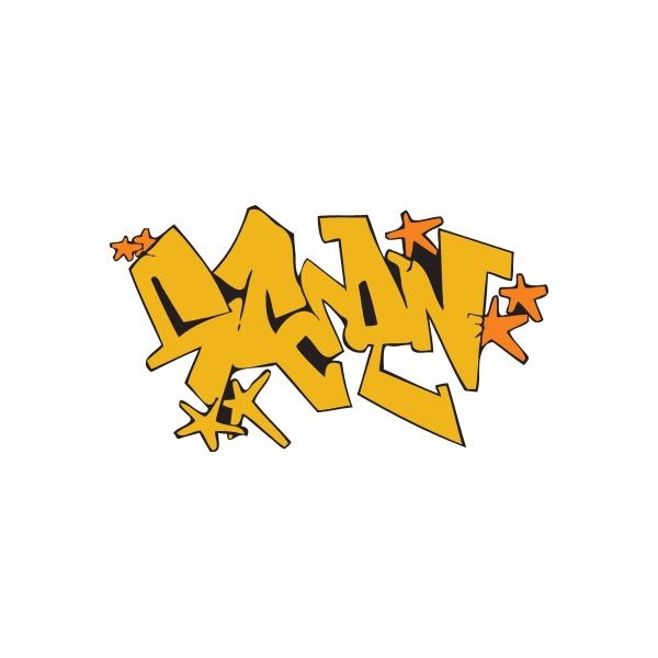 Graffiti wall decal sticker with yellow lettering, black outlines, and orange star accents