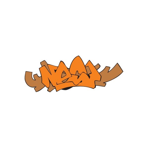 Graffiti vinyl sticker with orange and brown tagged lettering, die-cut shape