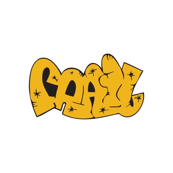 Graffiti wall decal: yellow and black text with small star shapes, die-cut vinyl sticker