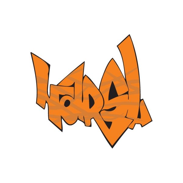 Graffiti wall decal sticker, orange and black bold lettering, die-cut vinyl