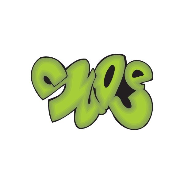 Green graffiti-style vinyl sticker with bold bubble lettering