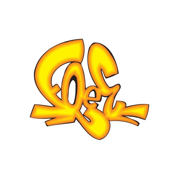 Graffiti vinyl decal with yellow-orange stylized letters, die-cut sticker