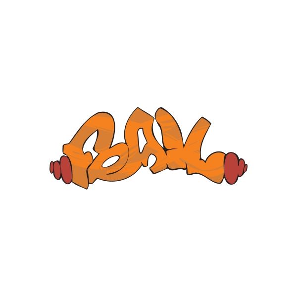 Graffiti vinyl wall decal, orange lettering with red outline, die-cut sticker